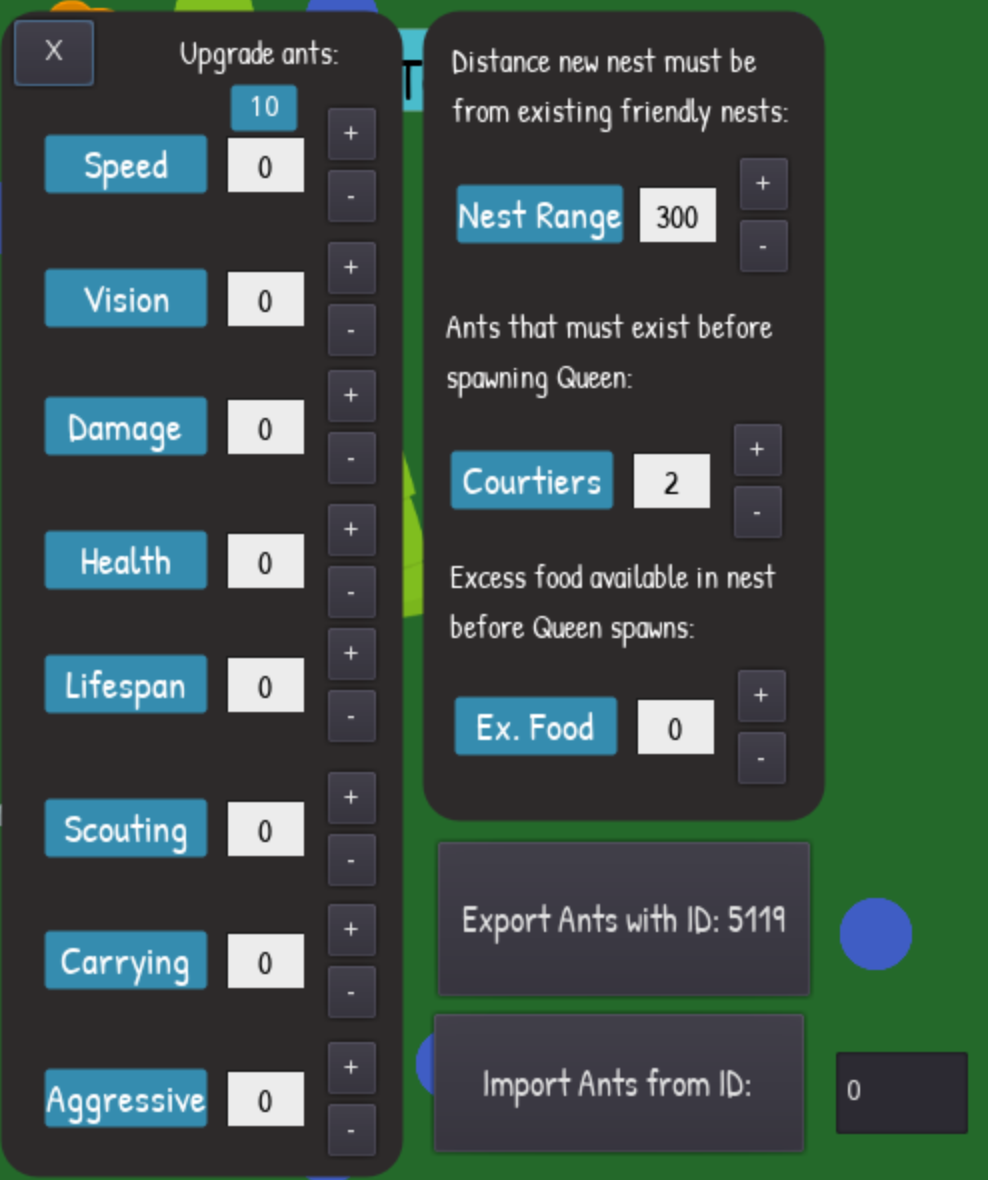 Colony customisation interface